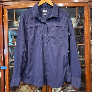 REI Co-op Womens L Blue Nylon Long Sleeve Hiking Outdoor Shirt